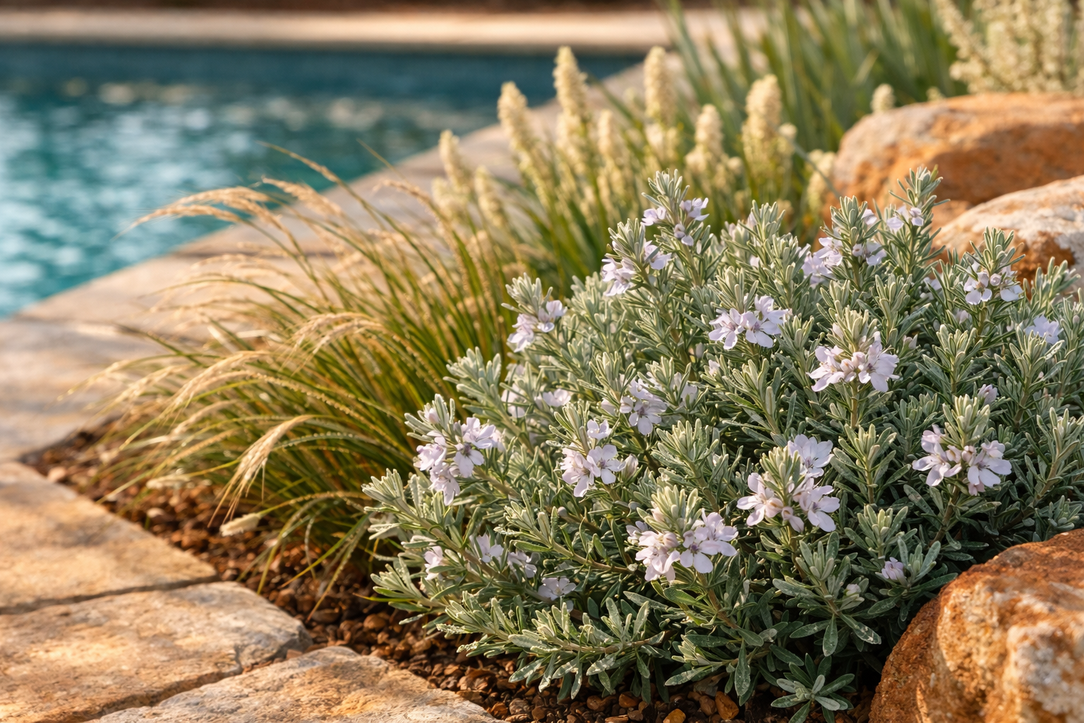Native Australian plants around luxury pool